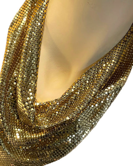 Vintage 1960 Gold metal mesh chain mail Whiting & Davis bib necklace