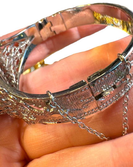 Vintage Whiting and Davis Vintage Bangle 2.5” with safety chain