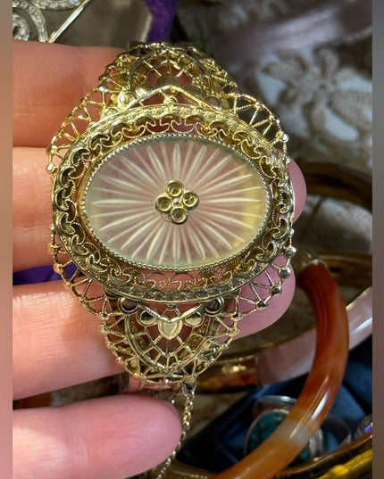 Vintage Whiting & Davis gold finish Bracelet bangle 2.5”