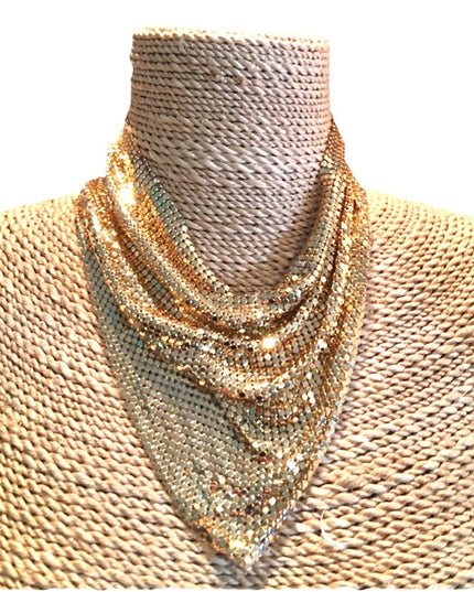 Vintage Whiting & Davis Gold mesh scarf bib necklace metal