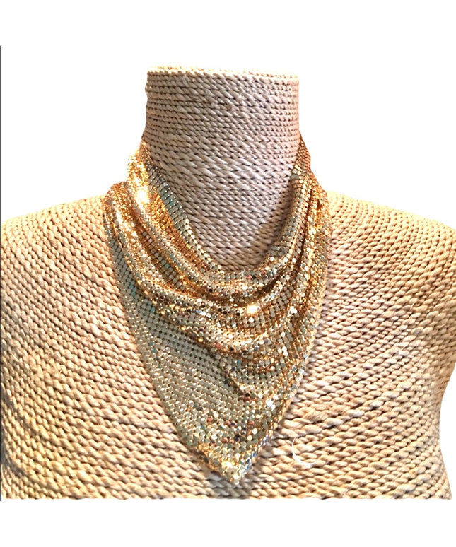 Vintage Whiting & Davis Gold mesh scarf bib necklace metal