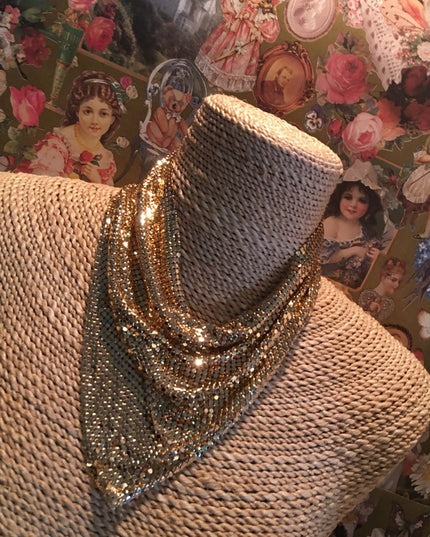 Vintage Whiting & Davis Gold mesh scarf bib necklace metal