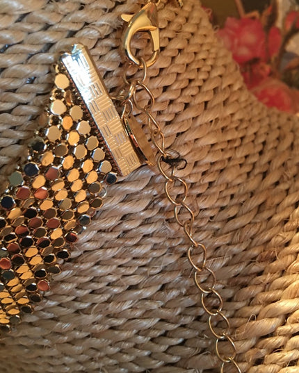Vintage Whiting & Davis Gold mesh scarf bib necklace metal
