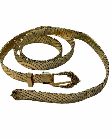 Whiting & Davis Vintage fancy Gold metal mesh belt 40”