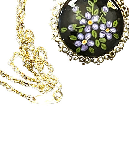 NWT Whiting & Davis Hand Painted flower pendant gold finish necklace