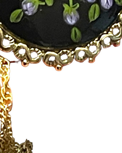 NWT Whiting & Davis Hand Painted flower pendant gold finish necklace