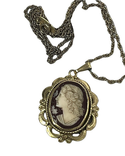 Vintage Whiting & Davis resin cameo necklace pendant