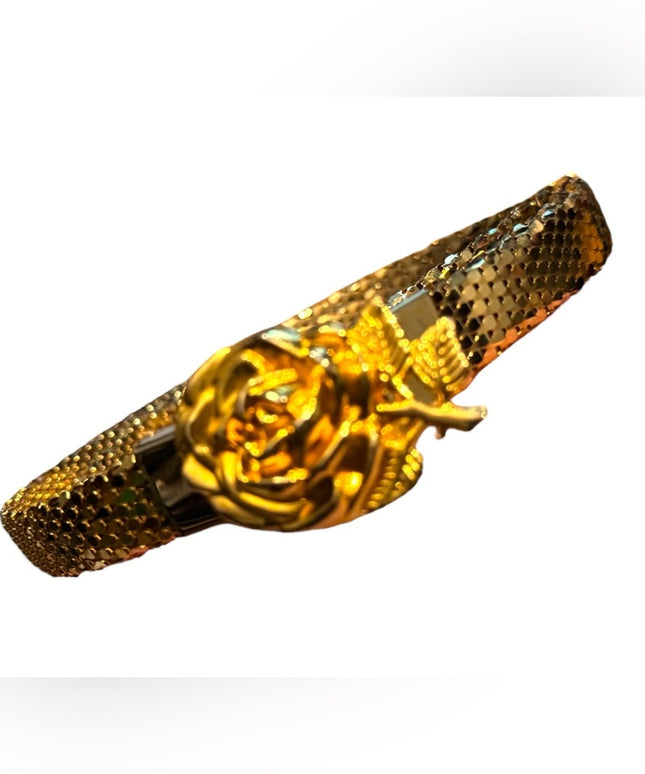 Vintage 1960s Floral & Metal Mesh Gold Rose Belt High Quality