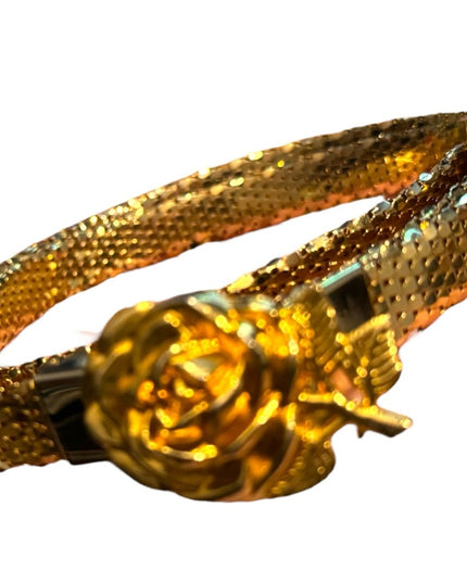 Vintage 1960s Floral & Metal Mesh Gold Rose Belt High Quality