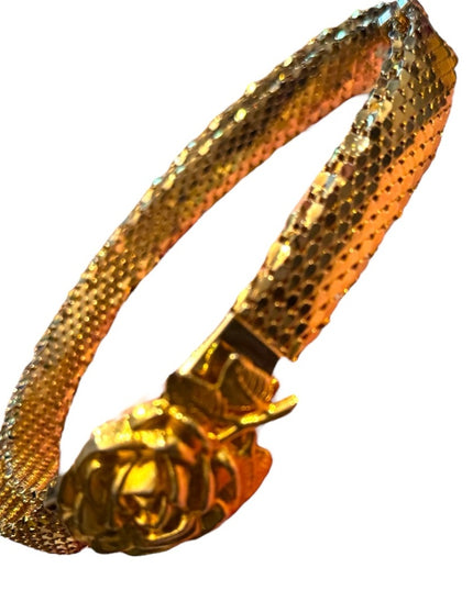 Vintage 1960s Floral & Metal Mesh Gold Rose Belt High Quality