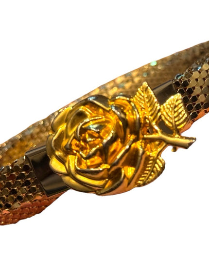 Vintage 1960s Floral & Metal Mesh Gold Rose Belt High Quality