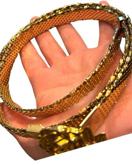 Vintage 1960s Floral & Metal Mesh Gold Rose Belt High Quality