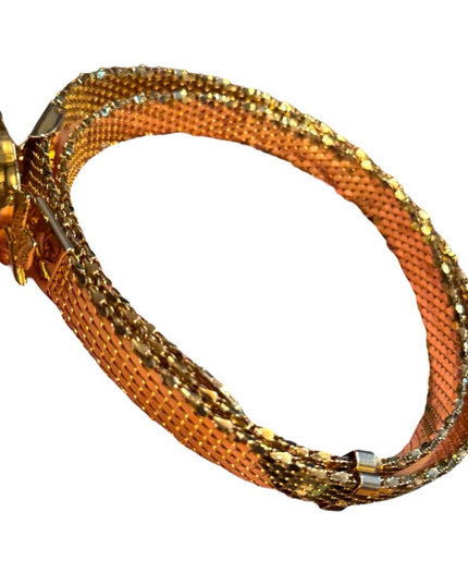 Vintage 1960s Floral & Metal Mesh Gold Rose Belt High Quality