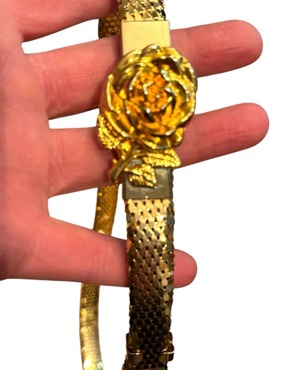 Vintage 1960s Floral & Metal Mesh Gold Rose Belt High Quality