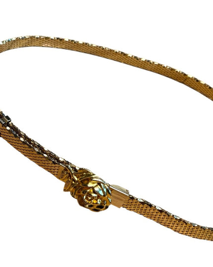 Vintage 1960s Floral & Metal Mesh Gold Rose Belt High Quality