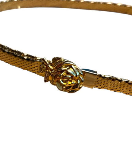 Vintage 1960s Floral & Metal Mesh Gold Rose Belt High Quality