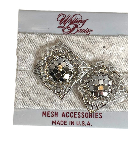 NWC Whiting & Davis Mesh earrings vintage screw back silver finish