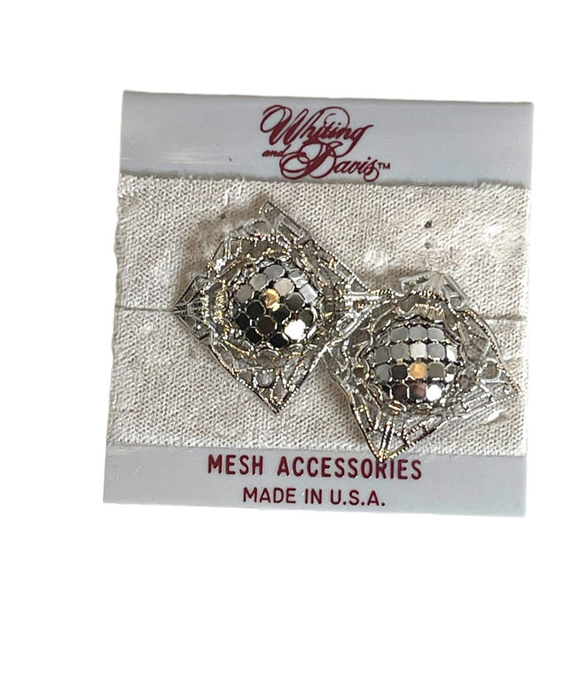 NWC Whiting & Davis Mesh earrings vintage screw back silver finish