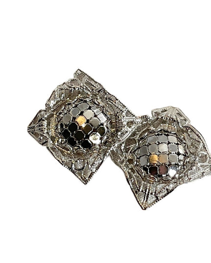 NWC Whiting & Davis Mesh earrings vintage screw back silver finish