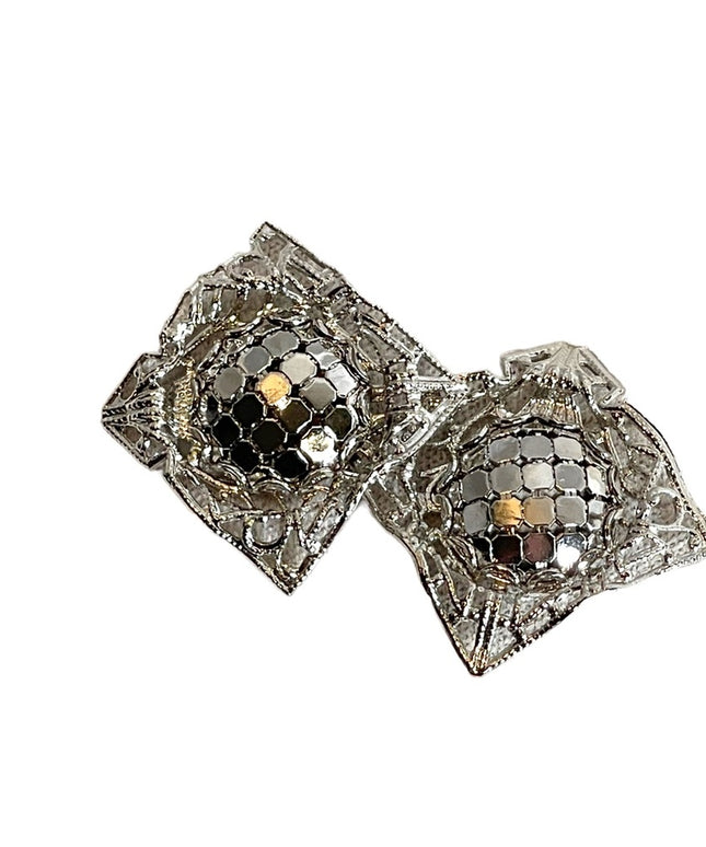 NWC Whiting & Davis Mesh earrings vintage screw back silver finish