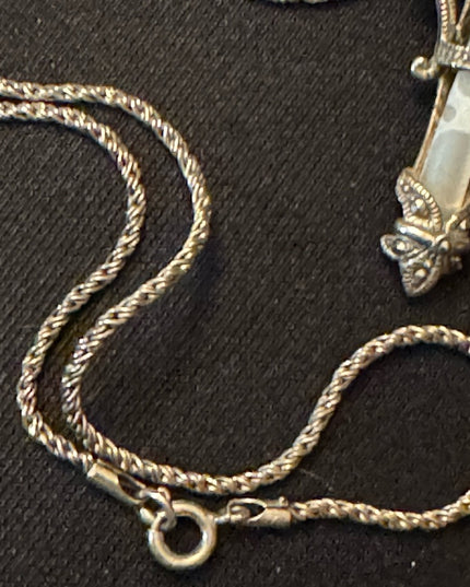 Antique Sterling silver 925 ornate marcasite cross necklace with wheat chain