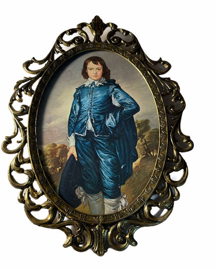 Vintage Blue Boy Italy metal oval fancy picture