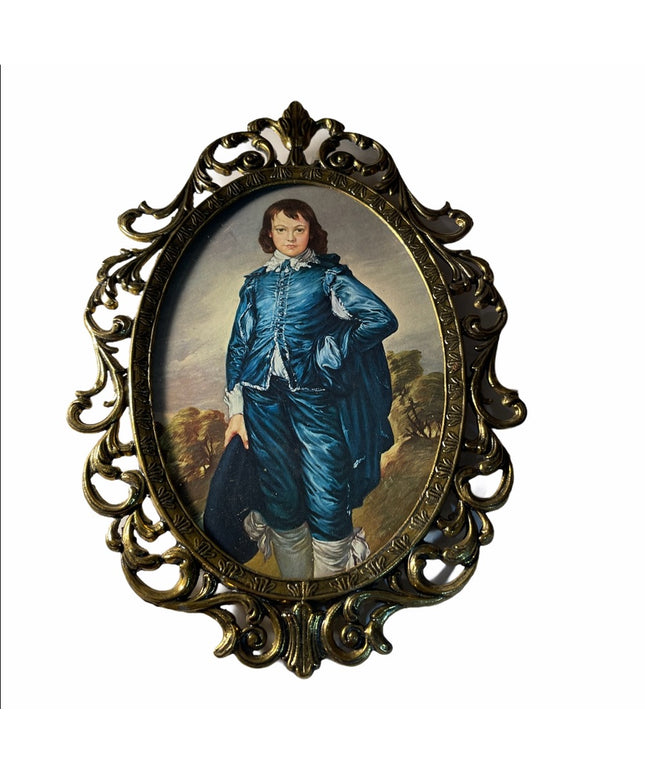 Vintage Blue Boy Italy metal oval fancy picture