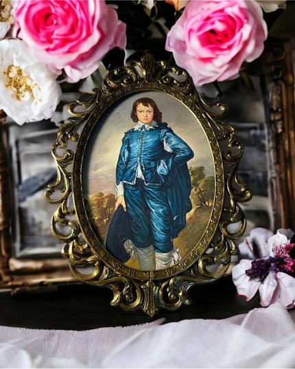 Vintage Blue Boy Italy metal oval fancy picture
