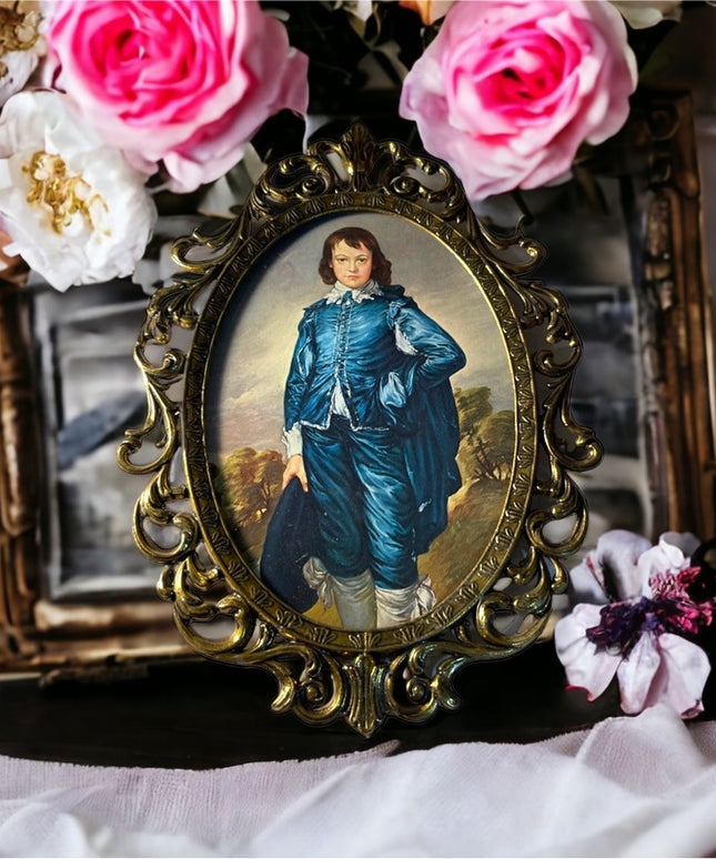 Vintage Blue Boy Italy metal oval fancy picture