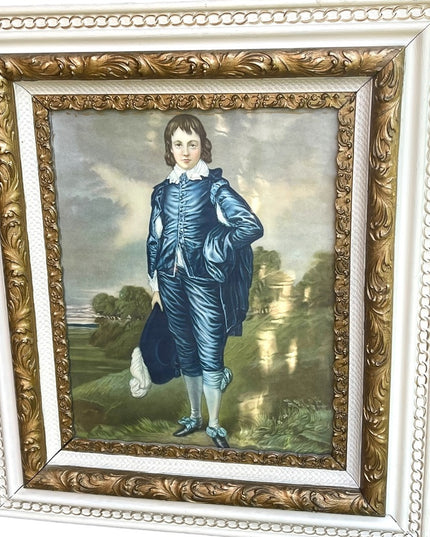 Stunning Antique Fablous Pastel Blue Boy Large ornate wood Framed print Beauty!