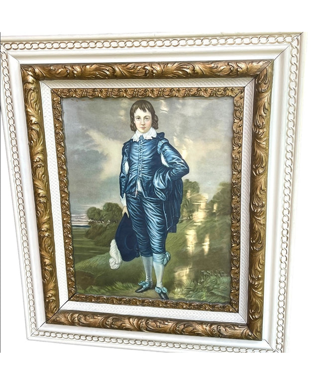 Stunning Antique Fablous Pastel Blue Boy Large ornate wood Framed print Beauty!