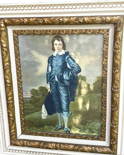 Stunning Antique Fablous Pastel Blue Boy Large ornate wood Framed print Beauty!