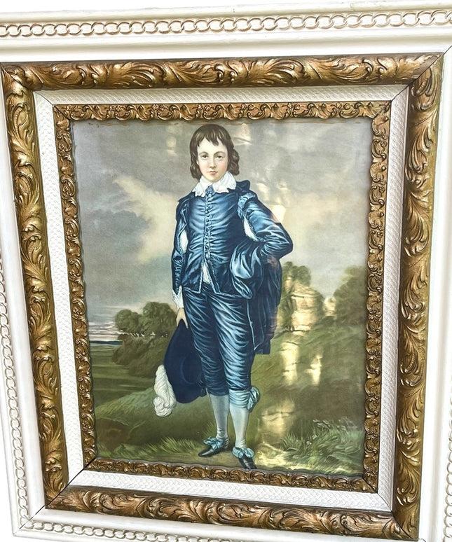 Stunning Antique Fablous Pastel Blue Boy Large ornate wood Framed print Beauty!
