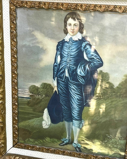 Stunning Antique Fablous Pastel Blue Boy Large ornate wood Framed print Beauty!