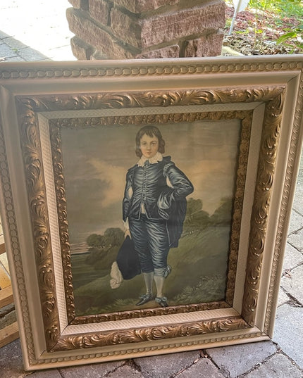 Stunning Antique Fablous Pastel Blue Boy Large ornate wood Framed print Beauty!