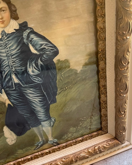 Stunning Antique Fablous Pastel Blue Boy Large ornate wood Framed print Beauty!