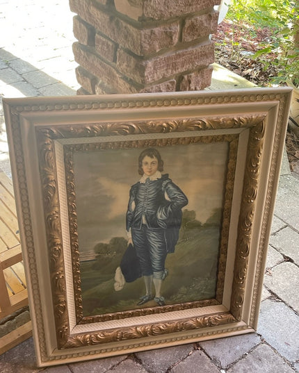 Stunning Antique Fablous Pastel Blue Boy Large ornate wood Framed print Beauty!
