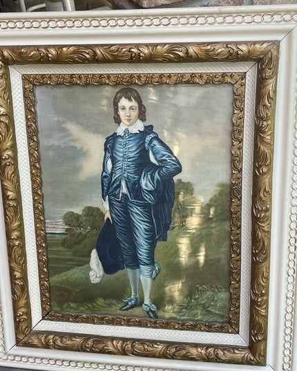 Stunning Antique Fablous Pastel Blue Boy Large ornate wood Framed print Beauty!