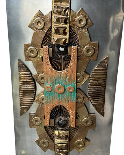 Vintage 1970s Brutalist Mixed Media Metal Abstract Wall Art Signed By Artist