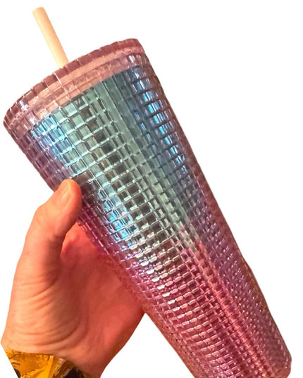 Starbucks Summer 2021 Pink and Blue Grid Tumbler 24oz