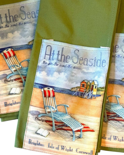 At the Seaside Brighton Beach Canada Green Dinner Lunch Napkins Set w pocket