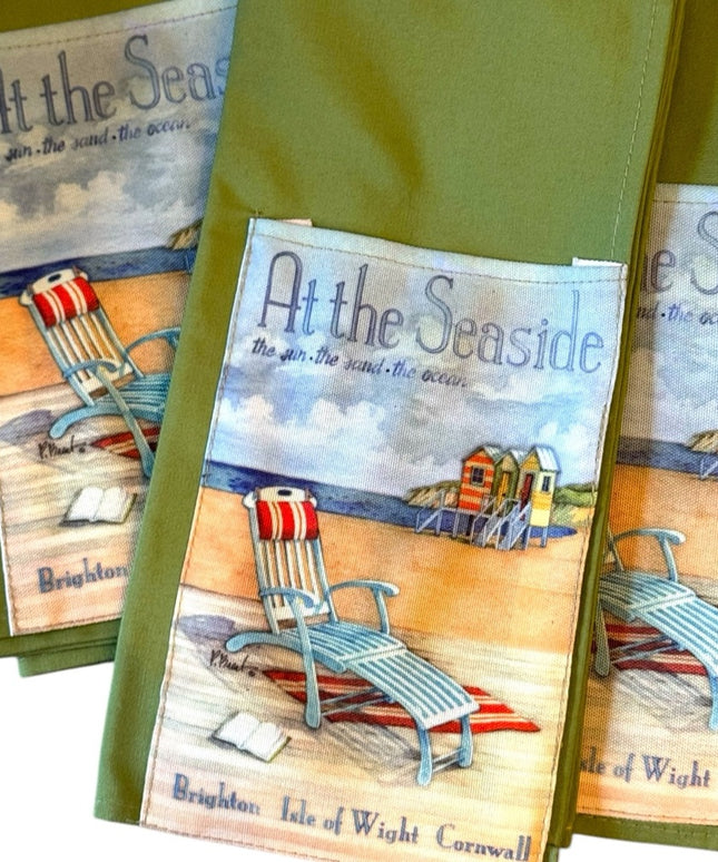 At the Seaside Brighton Beach Canada Green Dinner Lunch Napkins Set w pocket