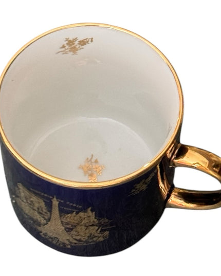 Elegant Vintage Limoges Eiffel Tower Like new Gold and Blue Souvenir Mug