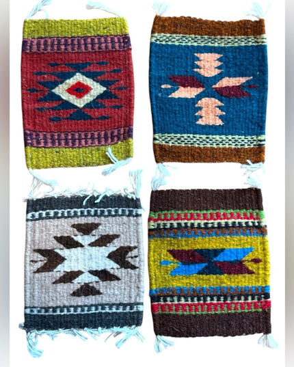 Vintage Mexico Southwesten Handwoven Geometric Pattern Coasters x4 pcs