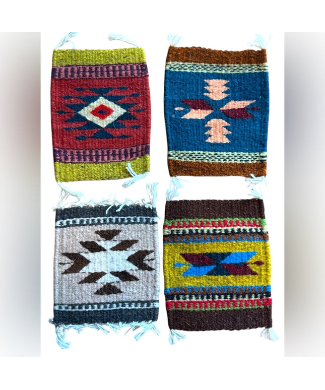 Vintage Mexico Southwesten Handwoven Geometric Pattern Coasters x4 pcs
