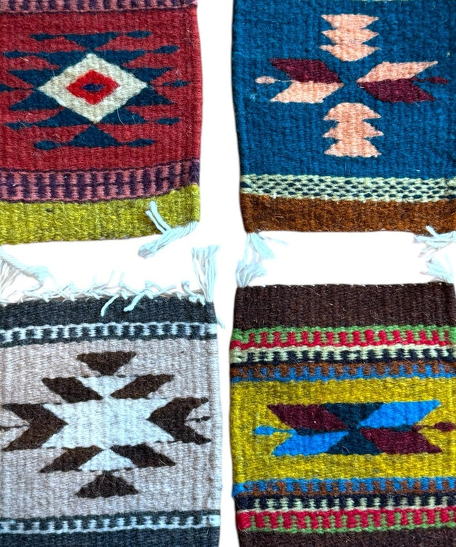 Vintage Mexico Southwesten Handwoven Geometric Pattern Coasters x4 pcs