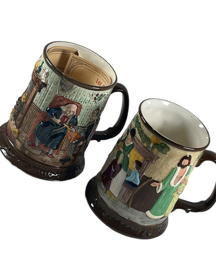 Pair Vintage 1971 Beswick Royal Doulton Charles Dickens Christmas Carol Tankards
