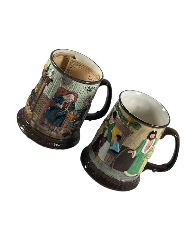 Pair Vintage 1971 Beswick Royal Doulton Charles Dickens Christmas Carol Tankards