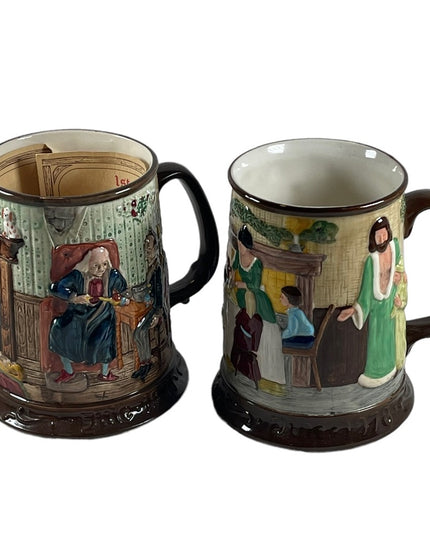 Pair Vintage 1971 Beswick Royal Doulton Charles Dickens Christmas Carol Tankards