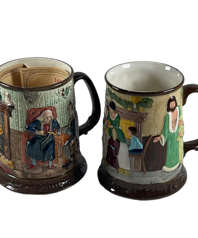 Pair Vintage 1971 Beswick Royal Doulton Charles Dickens Christmas Carol Tankards